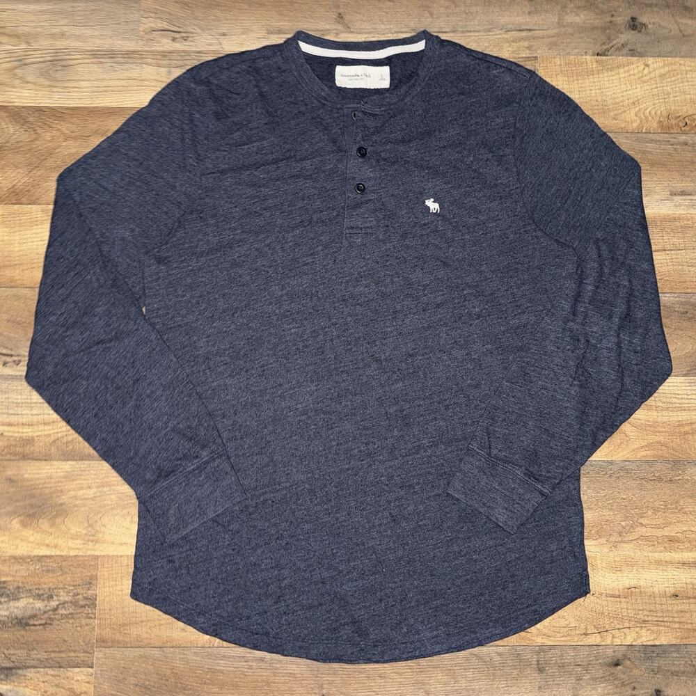 Abercrombie Fitch Soft AF Tee Henley Long Sleeve Shirt Large Navy Blue